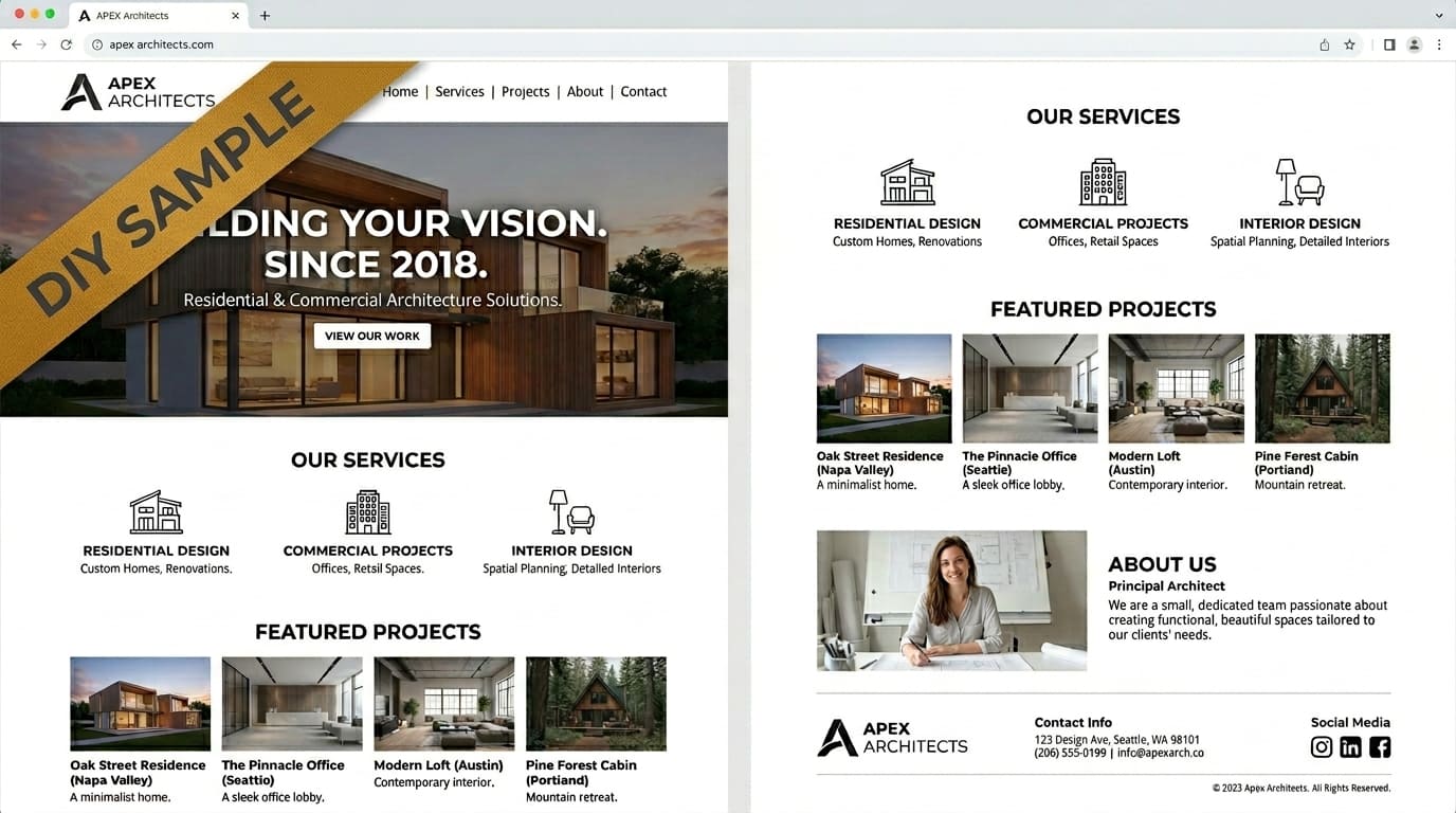 Example of a DIY website built with website builder