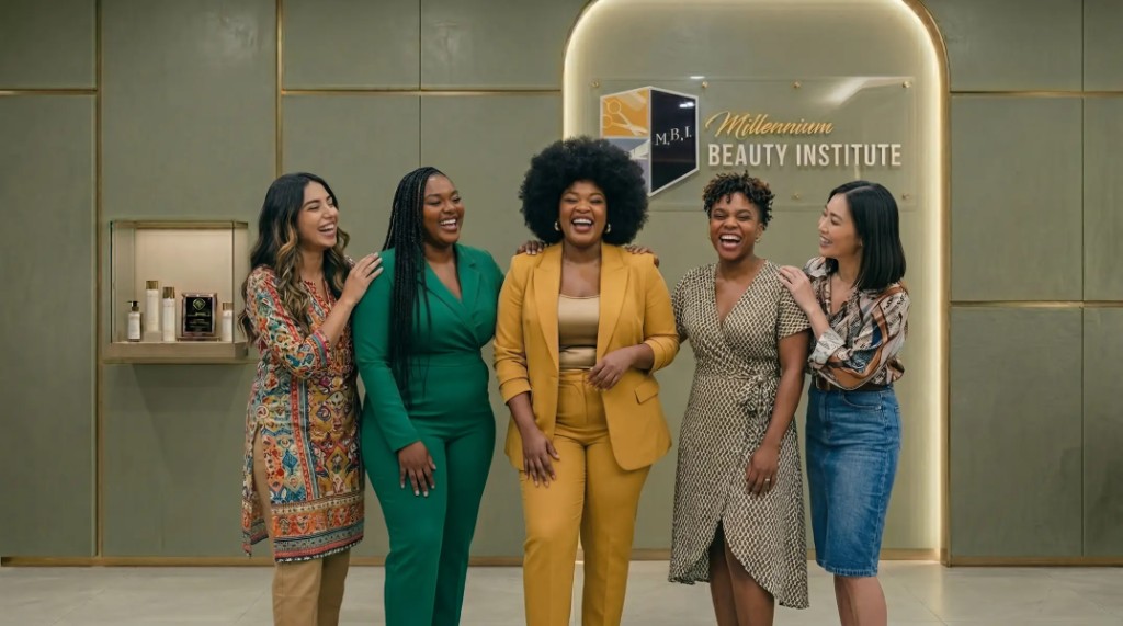 Millennium Beauty Institute website featuring students and faculty at NACCAS-accredited beauty school